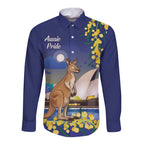 Kangaroo Australia Personalised Long Sleeve Button Shirt Aussie Pride Golden Wattle Sydney Opera House