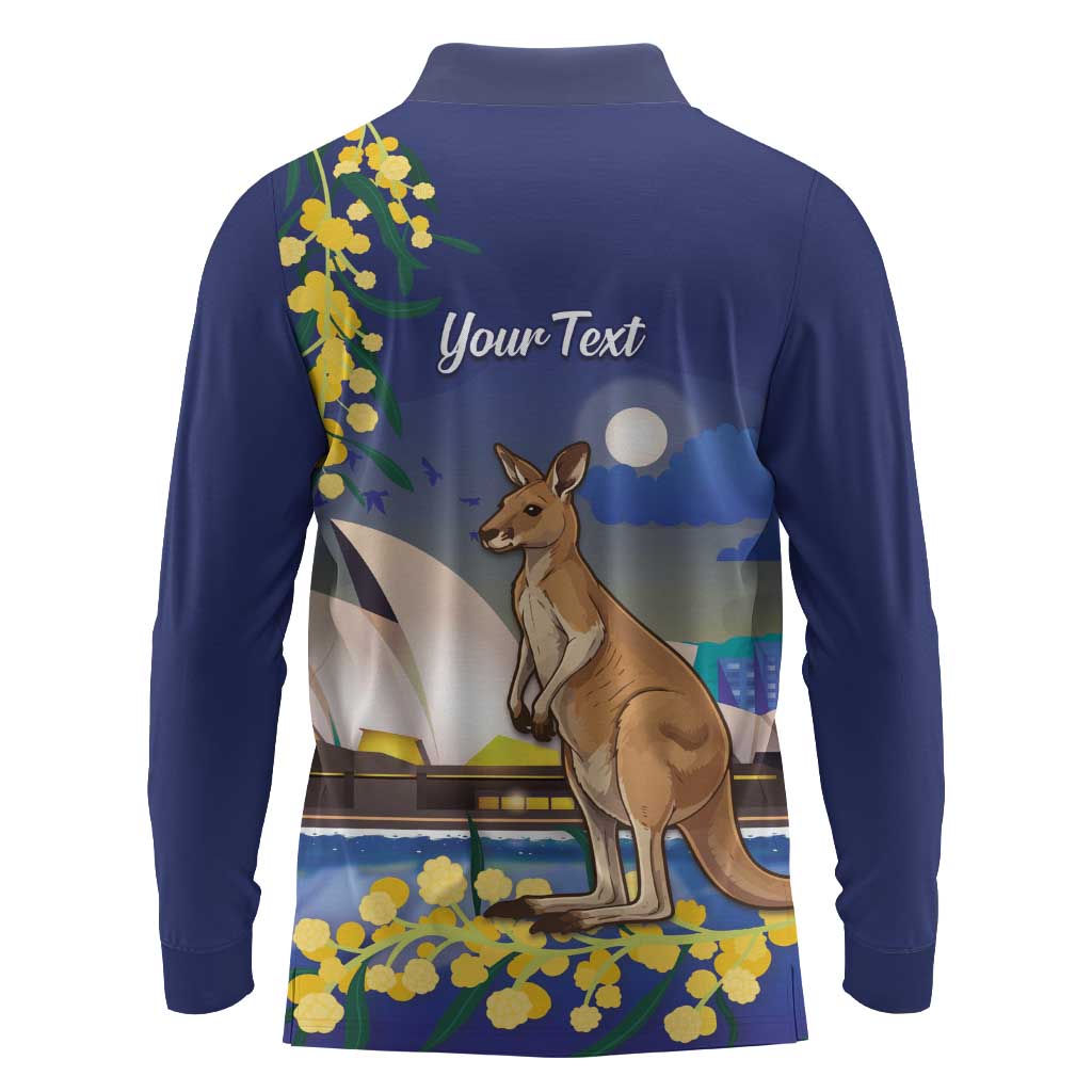 Kangaroo Australia Personalised Long Sleeve Polo Shirt Aussie Pride Golden Wattle Sydney Opera House