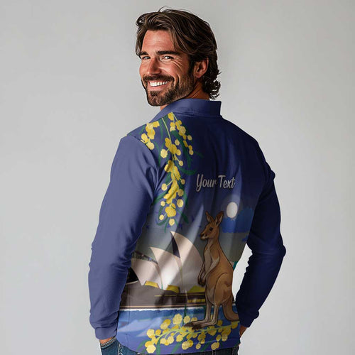 Kangaroo Australia Personalised Long Sleeve Polo Shirt Aussie Pride Golden Wattle Sydney Opera House
