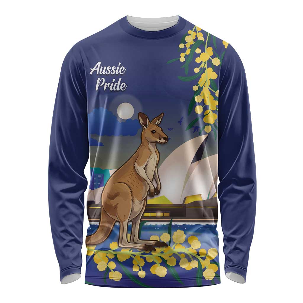 Kangaroo Australia Personalised Long Sleeve Shirt Aussie Pride Golden Wattle Sydney Opera House