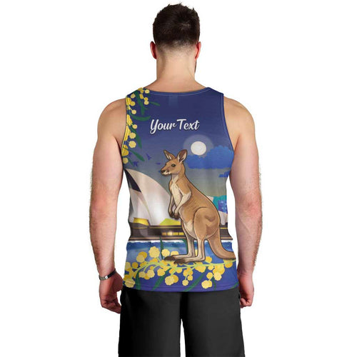 Kangaroo Australia Personalised Men Tank Top Aussie Pride Golden Wattle Sydney Opera House