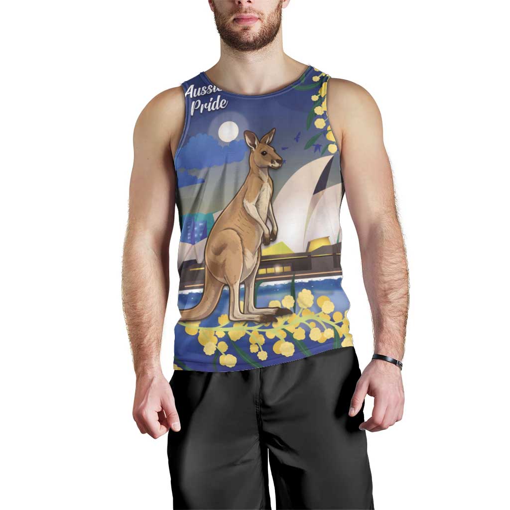 Kangaroo Australia Personalised Men Tank Top Aussie Pride Golden Wattle Sydney Opera House
