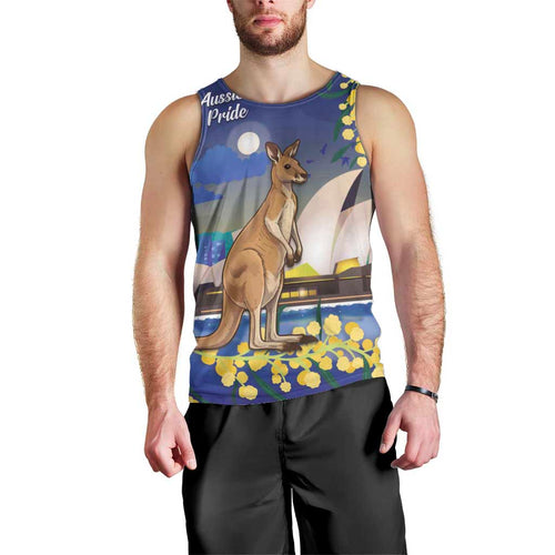 Kangaroo Australia Personalised Men Tank Top Aussie Pride Golden Wattle Sydney Opera House