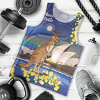 Kangaroo Australia Personalised Men Tank Top Aussie Pride Golden Wattle Sydney Opera House