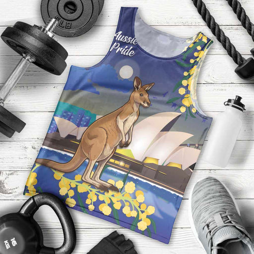 Kangaroo Australia Personalised Men Tank Top Aussie Pride Golden Wattle Sydney Opera House