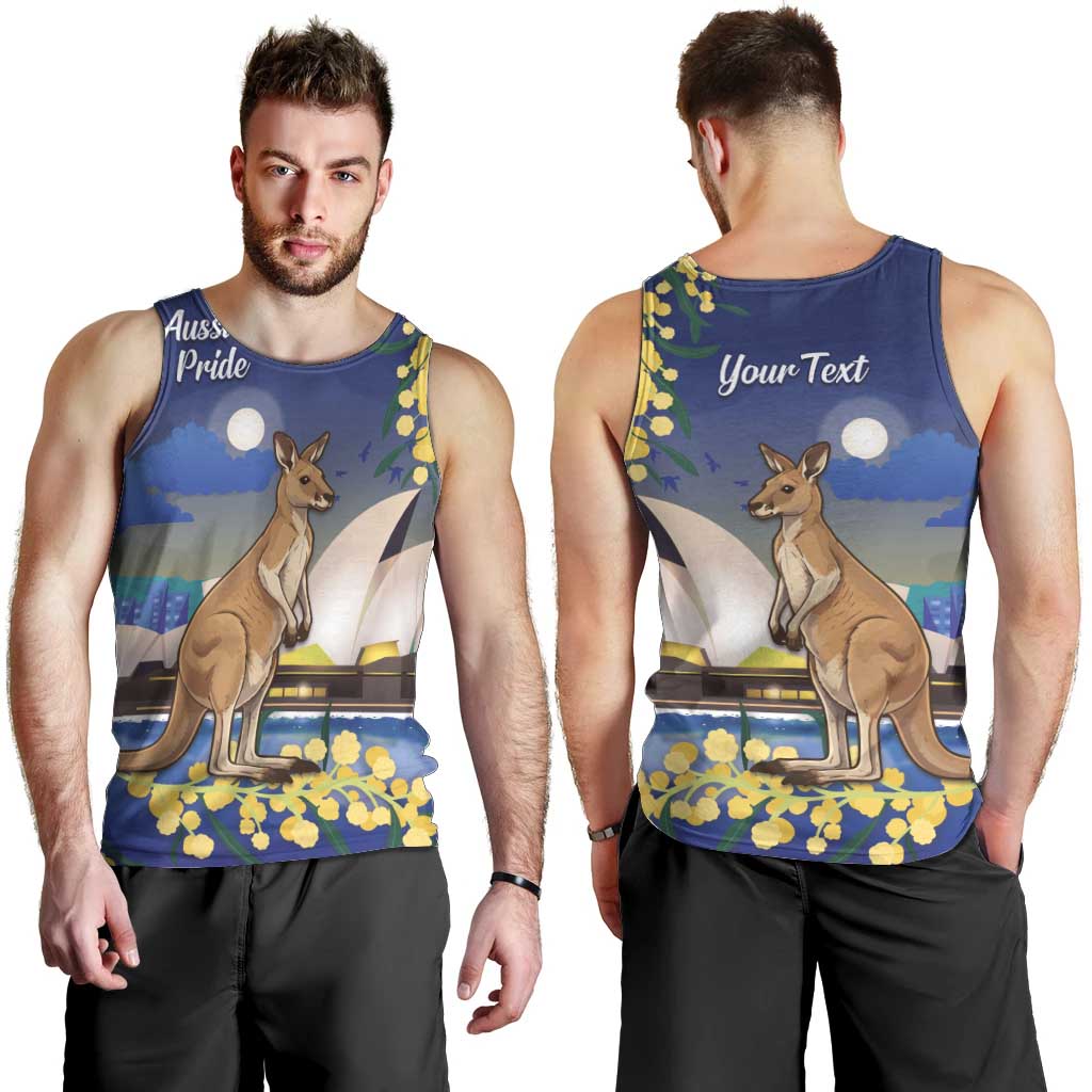 Kangaroo Australia Personalised Men Tank Top Aussie Pride Golden Wattle Sydney Opera House