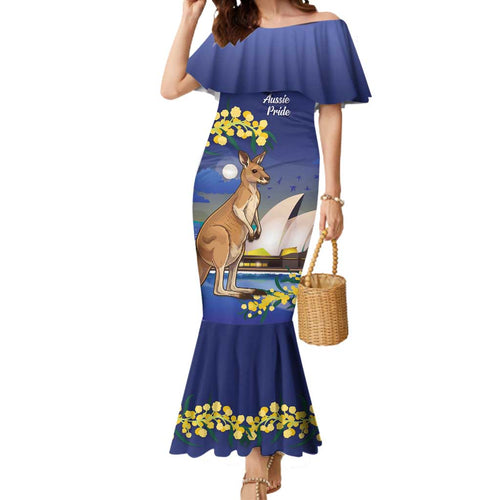 Kangaroo Australia Personalised Mermaid Dress Aussie Pride Golden Wattle Sydney Opera House