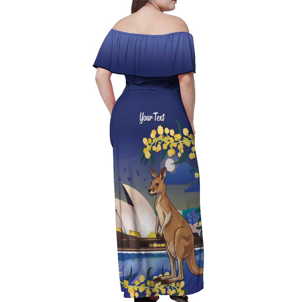 Kangaroo Australia Personalised Off Shoulder Maxi Dress Aussie Pride Golden Wattle Sydney Opera House