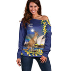 Kangaroo Australia Personalised Off Shoulder Sweater Aussie Pride Golden Wattle Sydney Opera House