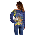 Kangaroo Australia Personalised Off Shoulder Sweater Aussie Pride Golden Wattle Sydney Opera House