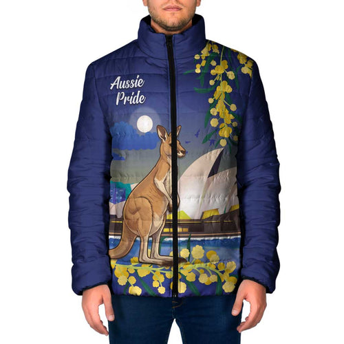 Kangaroo Australia Personalised Padded Jacket Aussie Pride Golden Wattle Sydney Opera House