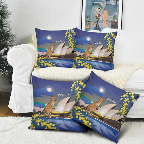 Kangaroo Australia Personalised Pillow Cover Aussie Pride Golden Wattle Sydney Opera House