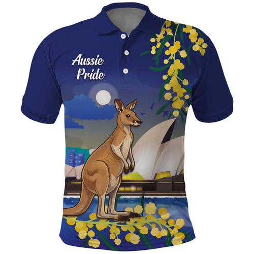 Kangaroo Australia Personalised Polo Shirt Aussie Pride Golden Wattle Sydney Opera House