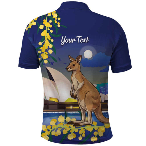 Kangaroo Australia Personalised Polo Shirt Aussie Pride Golden Wattle Sydney Opera House