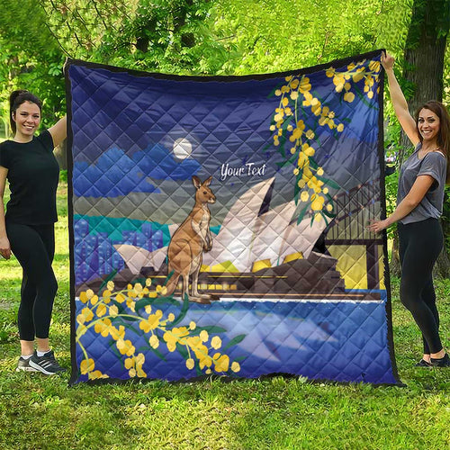 Kangaroo Australia Personalised Quilt Aussie Pride Golden Wattle Sydney Opera House