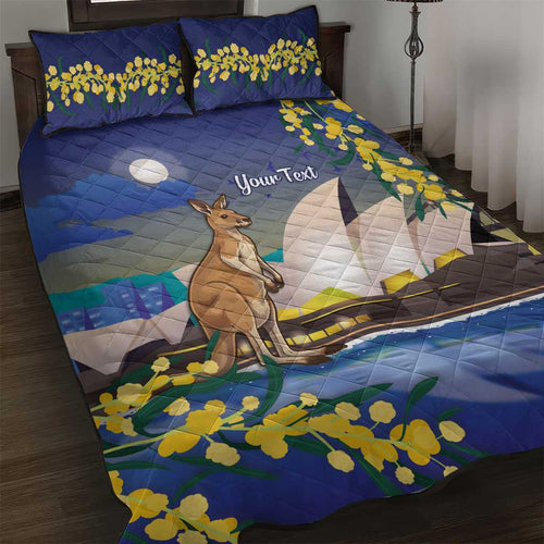 Kangaroo Australia Personalised Quilt Bed Set Aussie Pride Golden Wattle Sydney Opera House