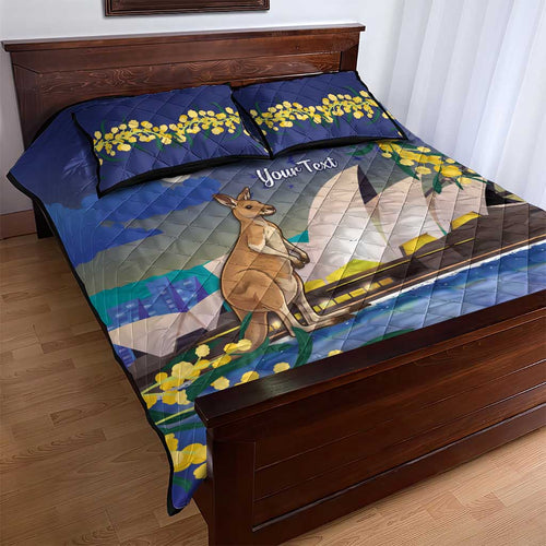 Kangaroo Australia Personalised Quilt Bed Set Aussie Pride Golden Wattle Sydney Opera House