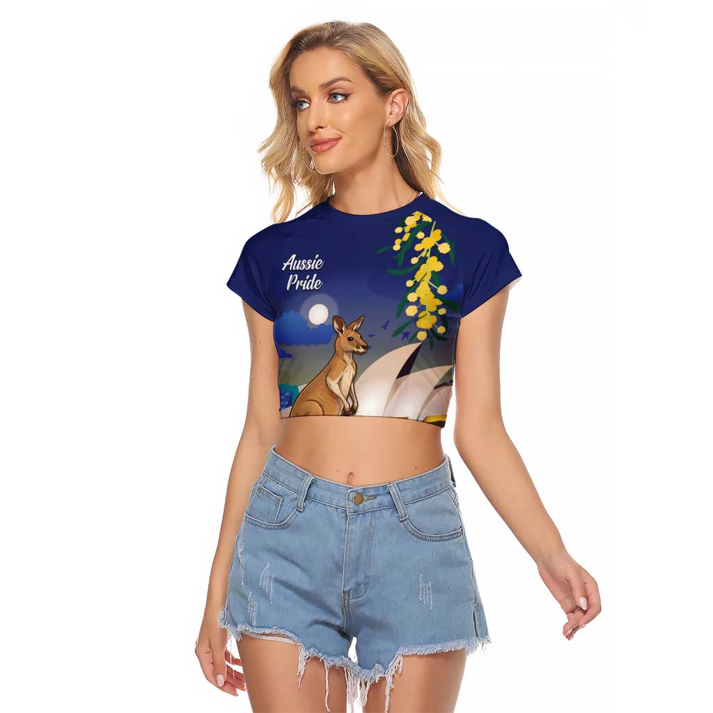Kangaroo Australia Personalised Raglan Cropped T Shirt Aussie Pride Golden Wattle Sydney Opera House