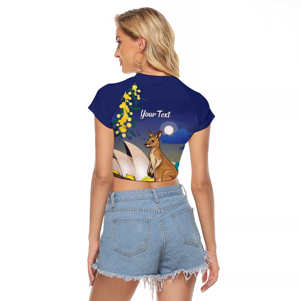 Kangaroo Australia Personalised Raglan Cropped T Shirt Aussie Pride Golden Wattle Sydney Opera House