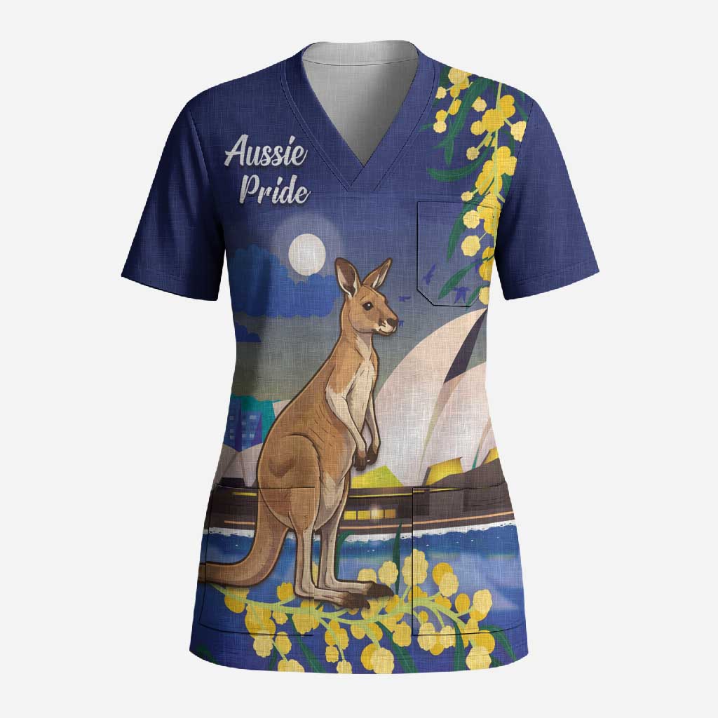 Kangaroo Australia Personalised Scrub Top Aussie Pride Golden Wattle Sydney Opera House