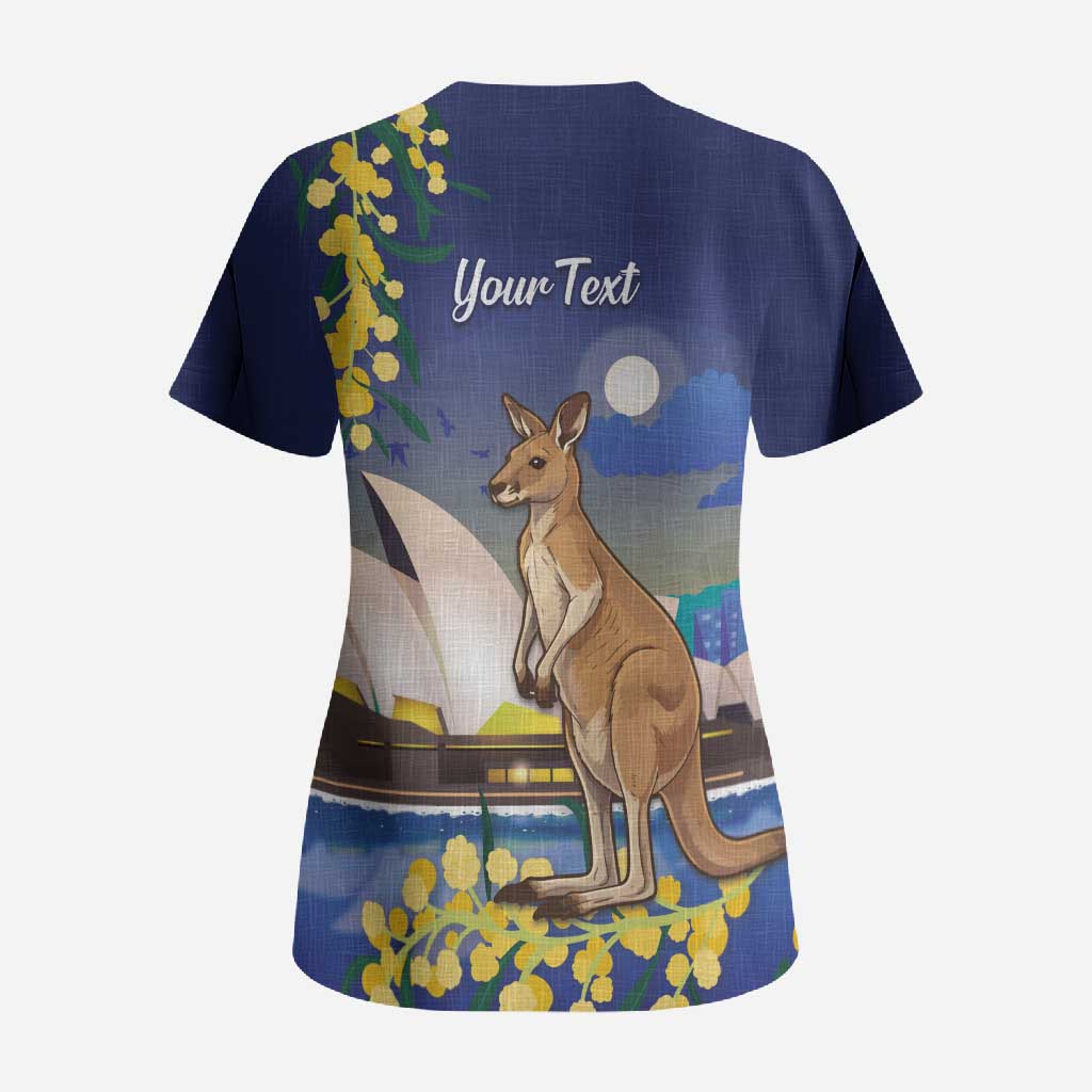 Kangaroo Australia Personalised Scrub Top Aussie Pride Golden Wattle Sydney Opera House