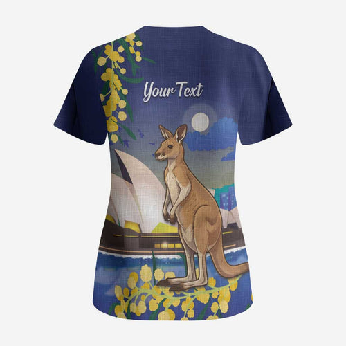 Kangaroo Australia Personalised Scrub Top Aussie Pride Golden Wattle Sydney Opera House