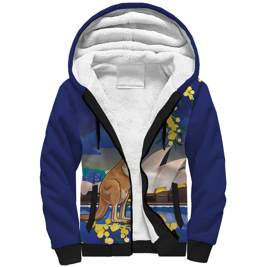 Kangaroo Australia Personalised Sherpa Hoodie Aussie Pride Golden Wattle Sydney Opera House