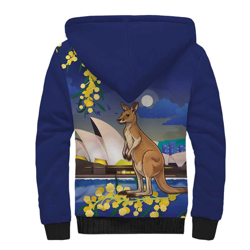Kangaroo Australia Personalised Sherpa Hoodie Aussie Pride Golden Wattle Sydney Opera House