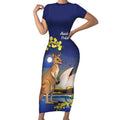 Kangaroo Australia Personalised Short Sleeve Bodycon Dress Aussie Pride Golden Wattle Sydney Opera House