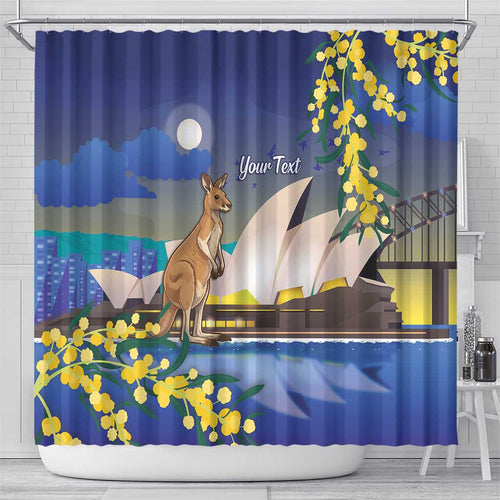Kangaroo Australia Personalised Shower Curtain Aussie Pride Golden Wattle Sydney Opera House