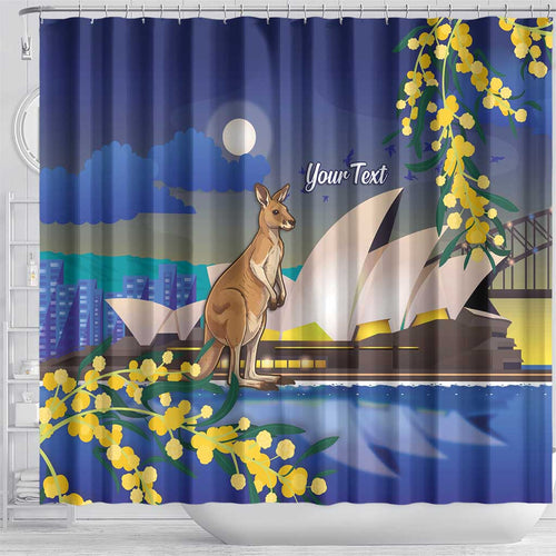 Kangaroo Australia Personalised Shower Curtain Aussie Pride Golden Wattle Sydney Opera House