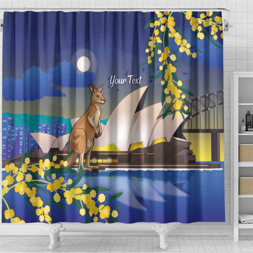 Kangaroo Australia Personalised Shower Curtain Aussie Pride Golden Wattle Sydney Opera House