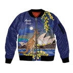 Kangaroo Australia Personalised Sleeve Zip Bomber Jacket Aussie Pride Golden Wattle Sydney Opera House