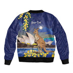 Kangaroo Australia Personalised Sleeve Zip Bomber Jacket Aussie Pride Golden Wattle Sydney Opera House