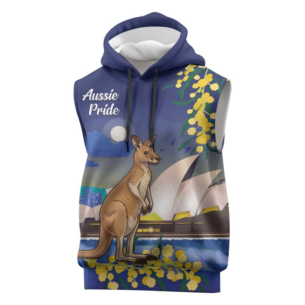 Kangaroo Australia Personalised Sleeveless Hoodie Aussie Pride Golden Wattle Sydney Opera House