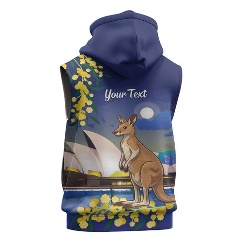 Kangaroo Australia Personalised Sleeveless Hoodie Aussie Pride Golden Wattle Sydney Opera House