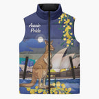 Kangaroo Australia Personalised Sleeveless Puffer Jacket Aussie Pride Golden Wattle Sydney Opera House