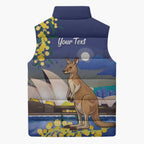 Kangaroo Australia Personalised Sleeveless Puffer Jacket Aussie Pride Golden Wattle Sydney Opera House