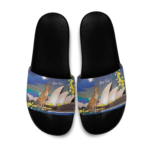 Kangaroo Australia Personalised Slide Sandals Aussie Pride Golden Wattle Sydney Opera House