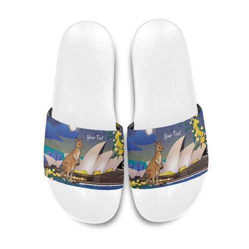 Kangaroo Australia Personalised Slide Sandals Aussie Pride Golden Wattle Sydney Opera House