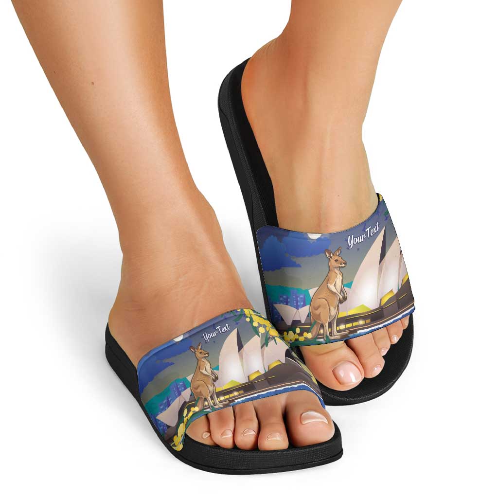 Kangaroo Australia Personalised Slide Sandals Aussie Pride Golden Wattle Sydney Opera House