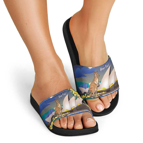 Kangaroo Australia Personalised Slide Sandals Aussie Pride Golden Wattle Sydney Opera House