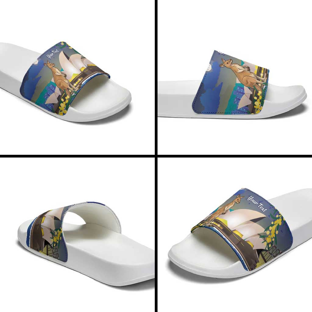 Kangaroo Australia Personalised Slide Sandals Aussie Pride Golden Wattle Sydney Opera House