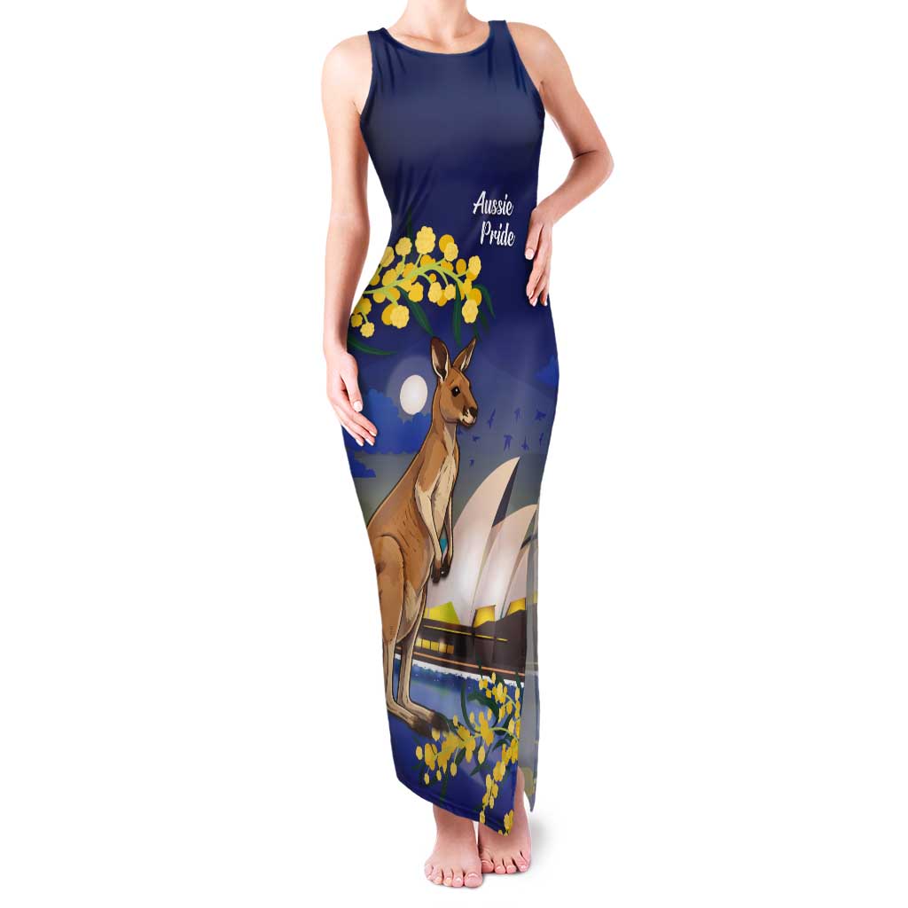 Kangaroo Australia Personalised Tank Maxi Dress Aussie Pride Golden Wattle Sydney Opera House