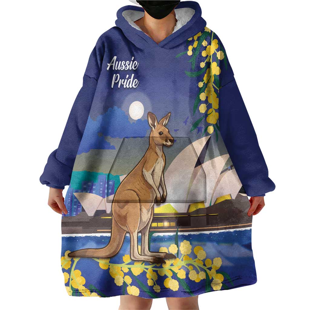 Kangaroo Australia Personalised Wearable Blanket Hoodie Aussie Pride Golden Wattle Sydney Opera House