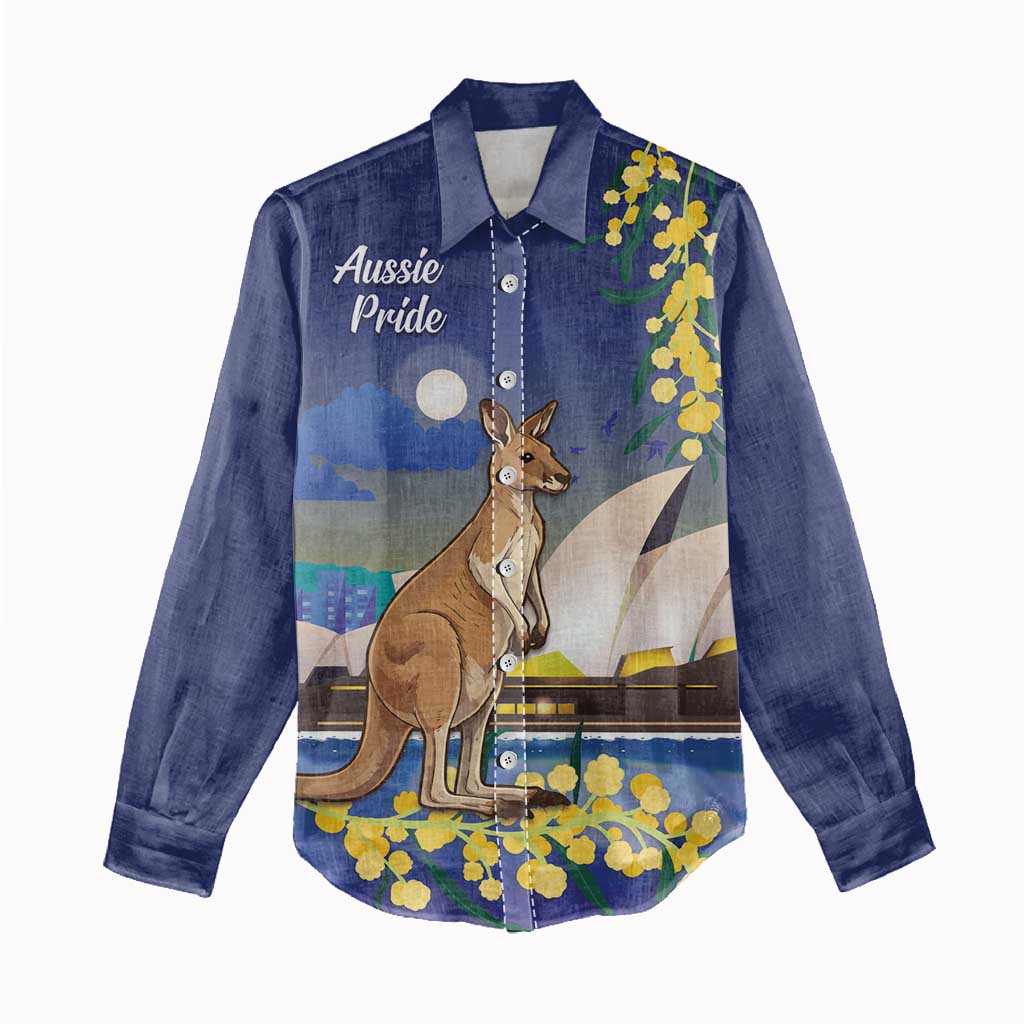 Kangaroo Australia Personalised Women Casual Shirt Aussie Pride Golden Wattle Sydney Opera House