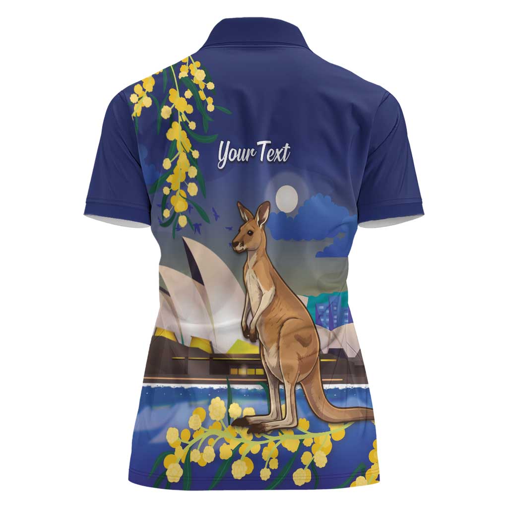 Kangaroo Australia Personalised Women Polo Shirt Aussie Pride Golden Wattle Sydney Opera House