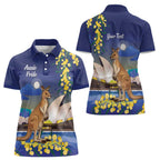 Kangaroo Australia Personalised Women Polo Shirt Aussie Pride Golden Wattle Sydney Opera House