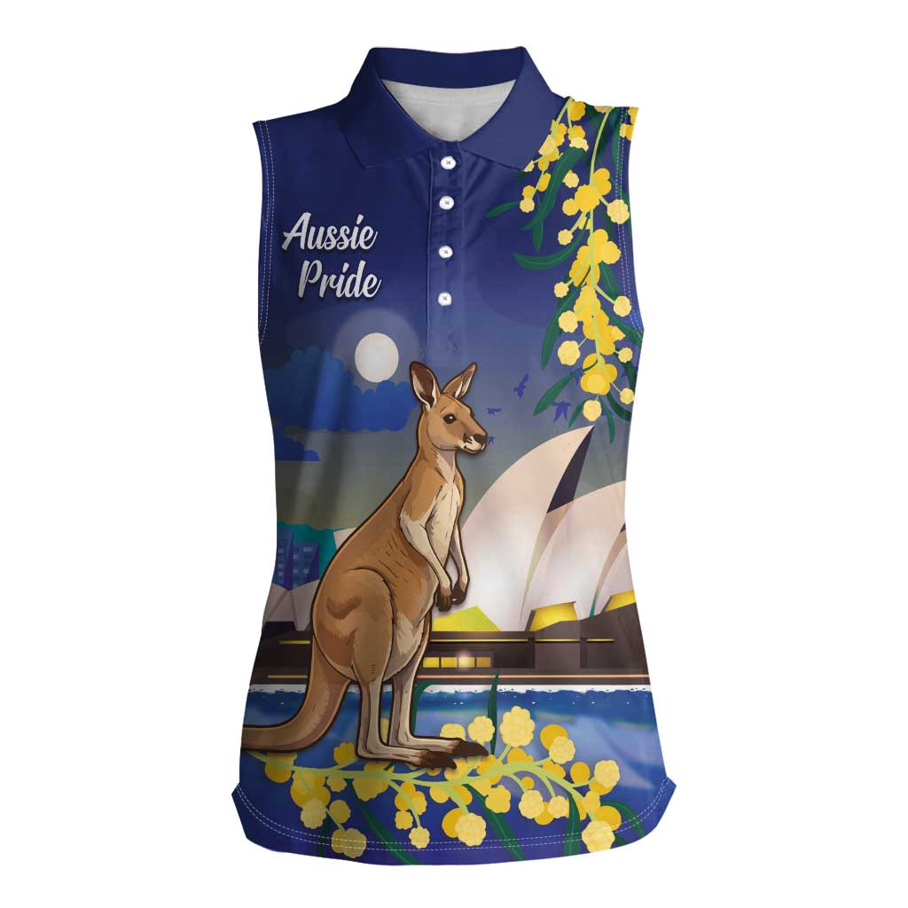 Kangaroo Australia Personalised Women Sleeveless Polo Shirt Aussie Pride Golden Wattle Sydney Opera House