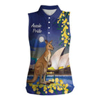 Kangaroo Australia Personalised Women Sleeveless Polo Shirt Aussie Pride Golden Wattle Sydney Opera House